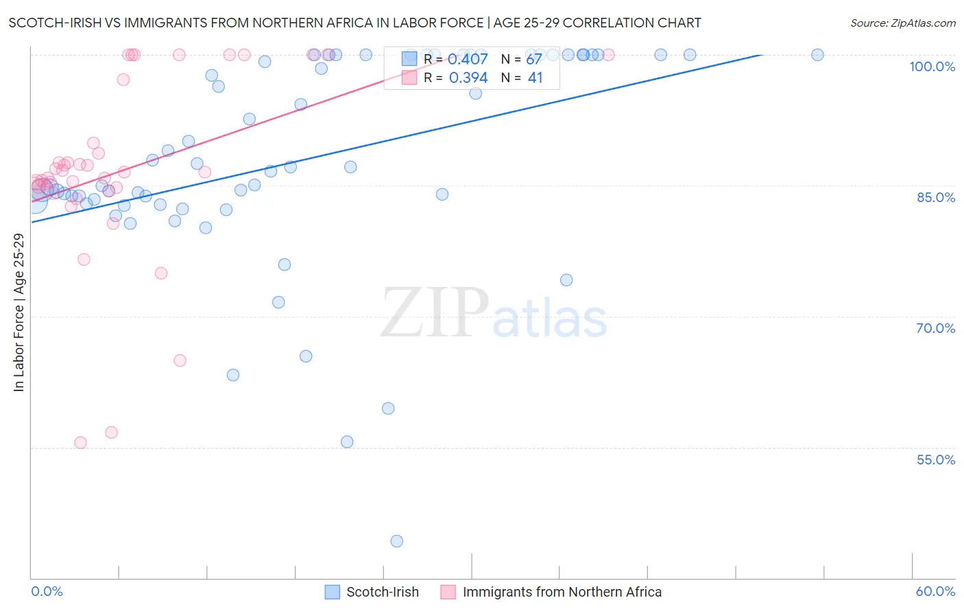 Scotch-Irish vs Immigrants from Northern Africa In Labor Force | Age 25-29