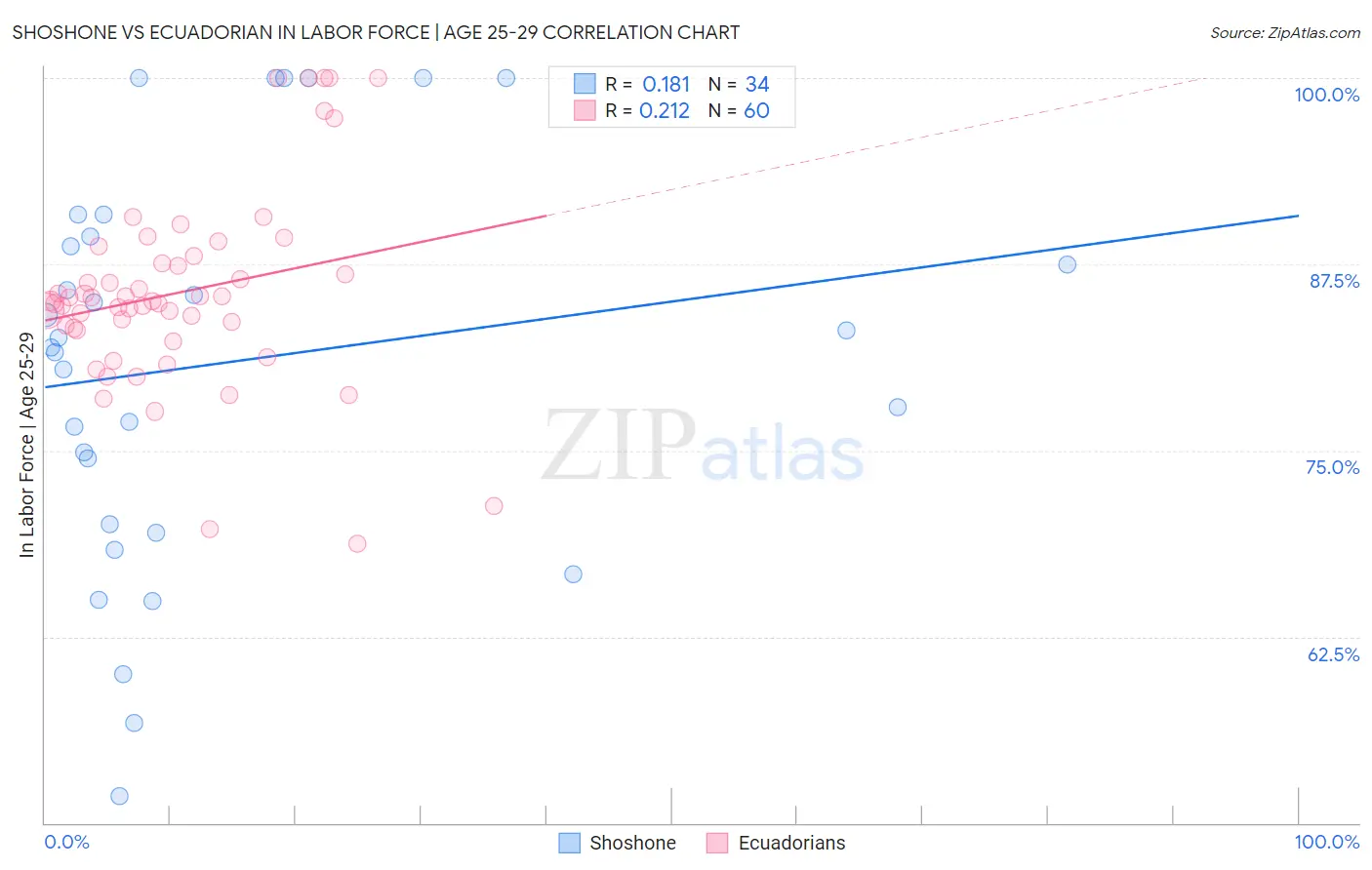 Shoshone vs Ecuadorian In Labor Force | Age 25-29