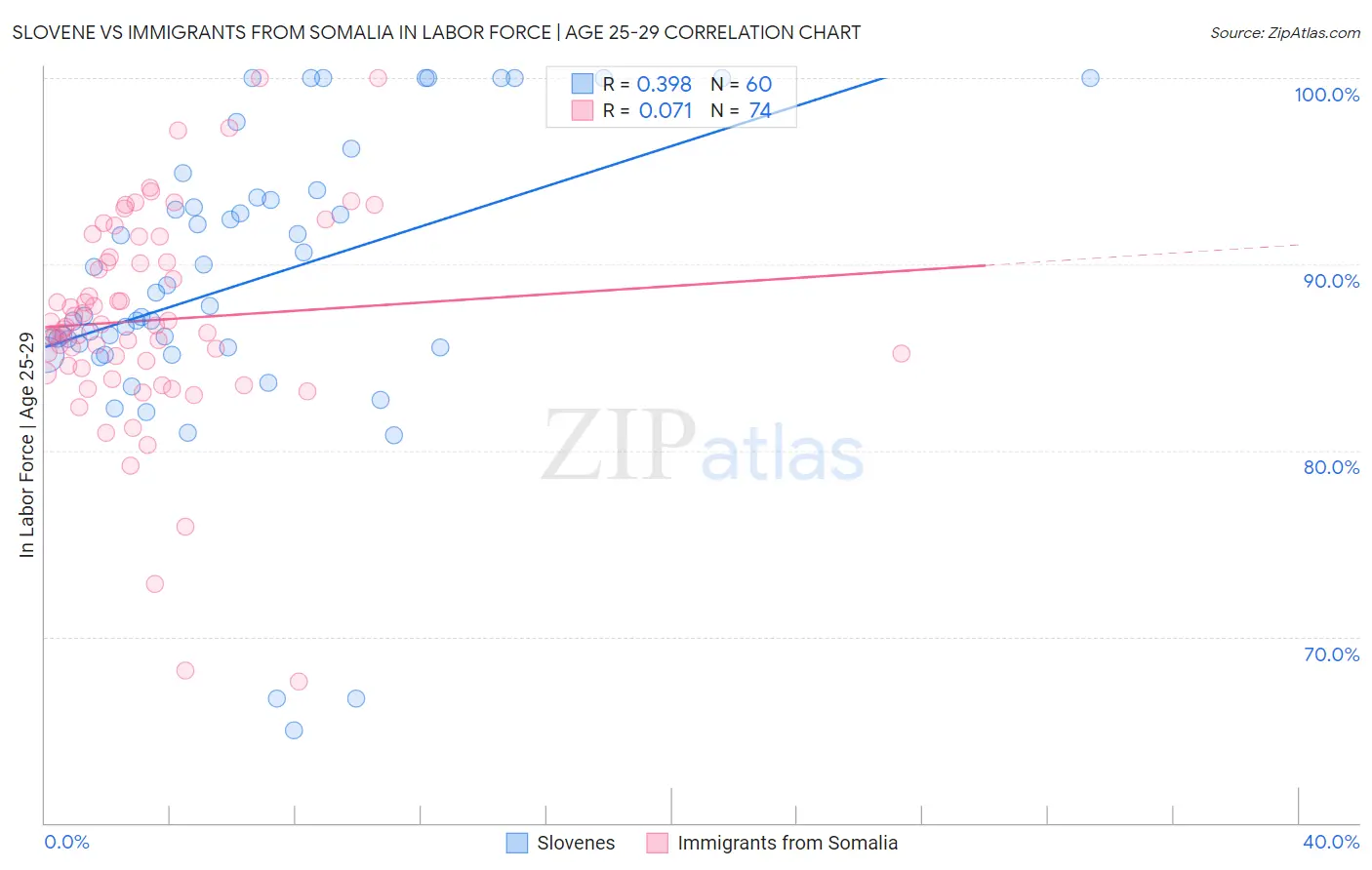 Slovene vs Immigrants from Somalia In Labor Force | Age 25-29