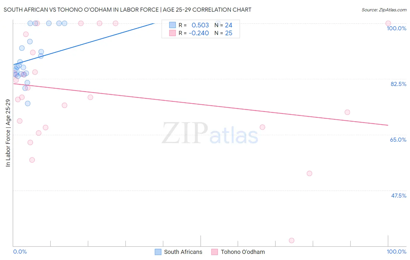 South African vs Tohono O'odham In Labor Force | Age 25-29