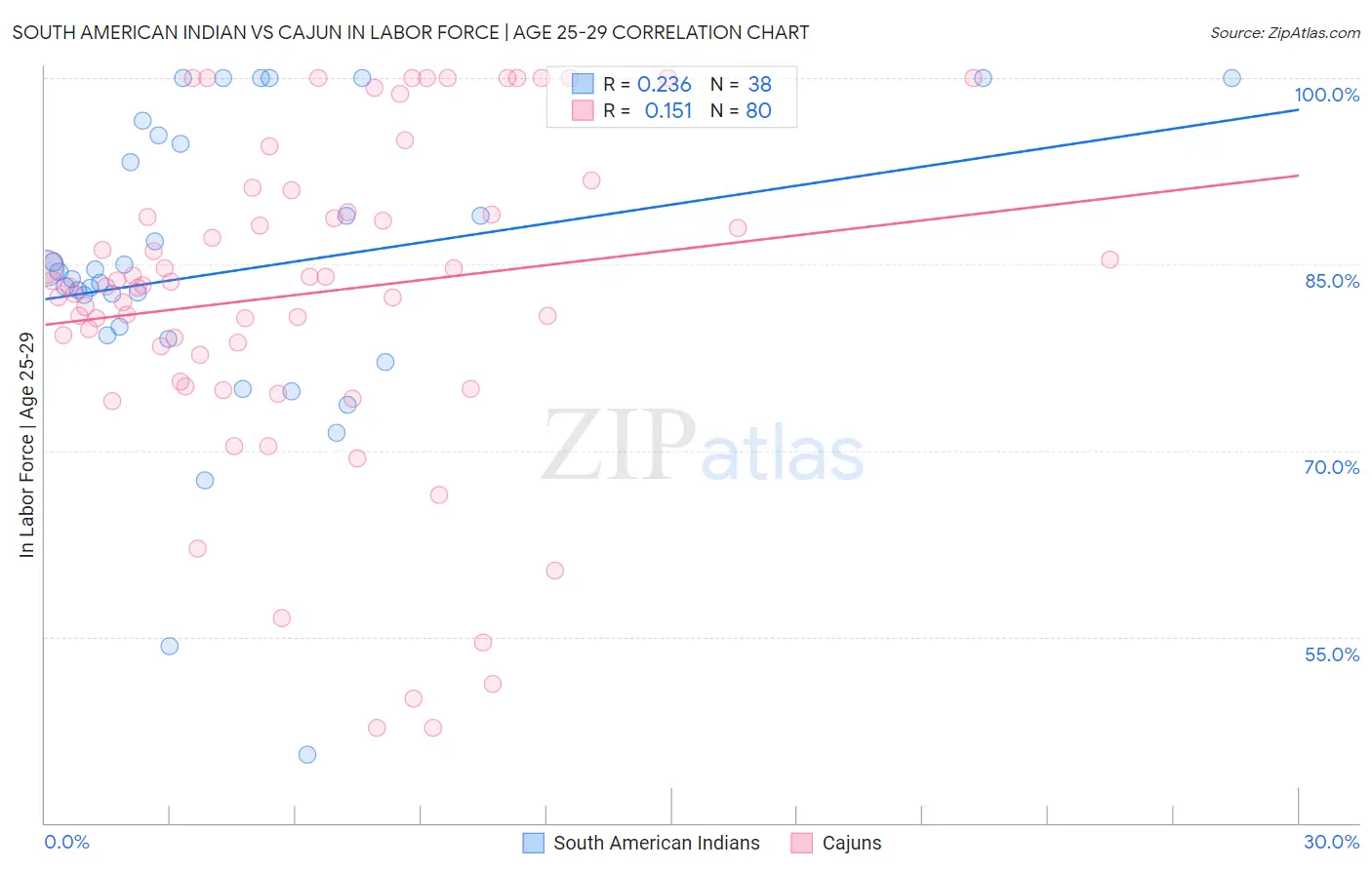 South American Indian vs Cajun In Labor Force | Age 25-29