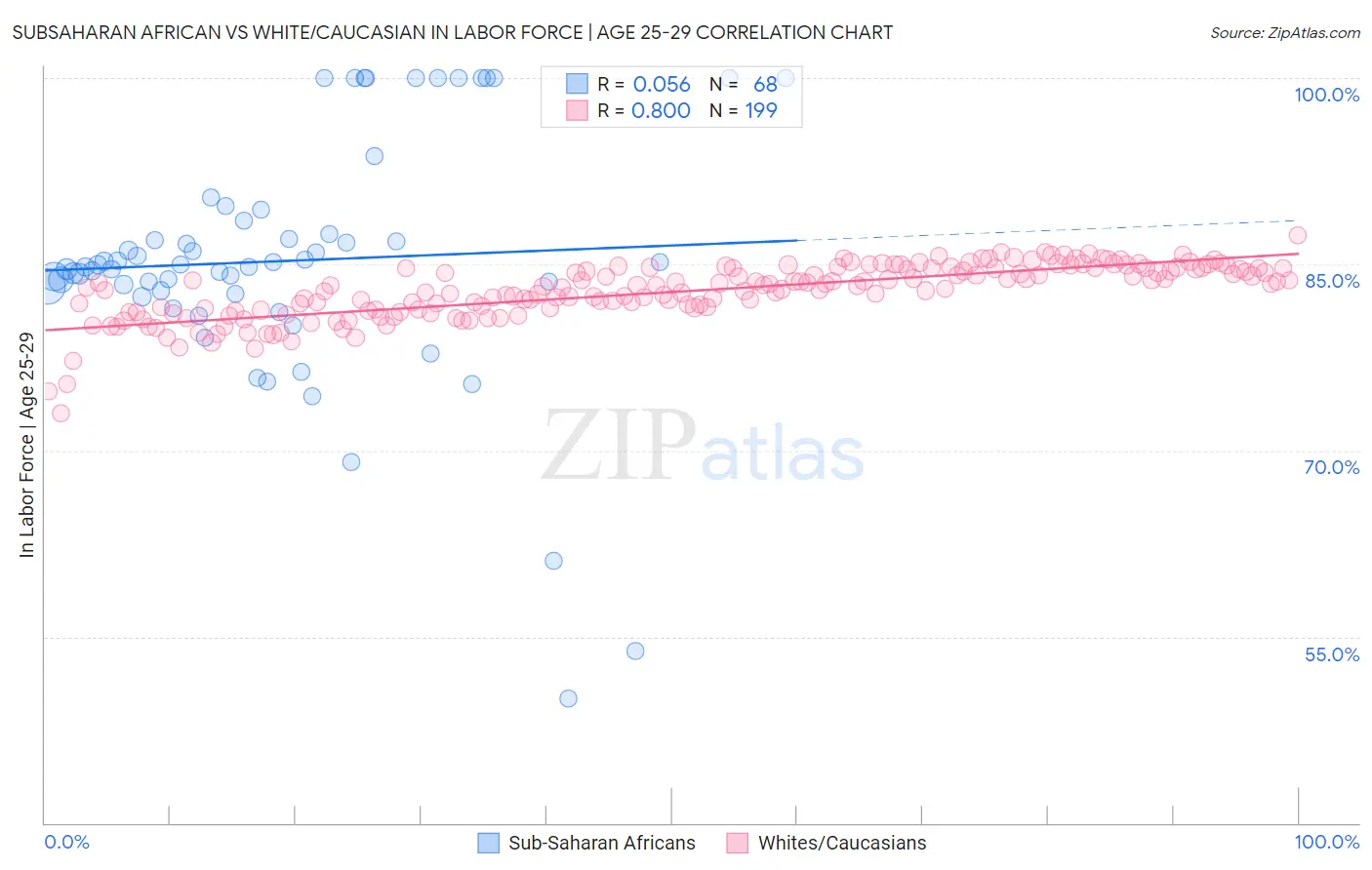 Subsaharan African vs White/Caucasian In Labor Force | Age 25-29