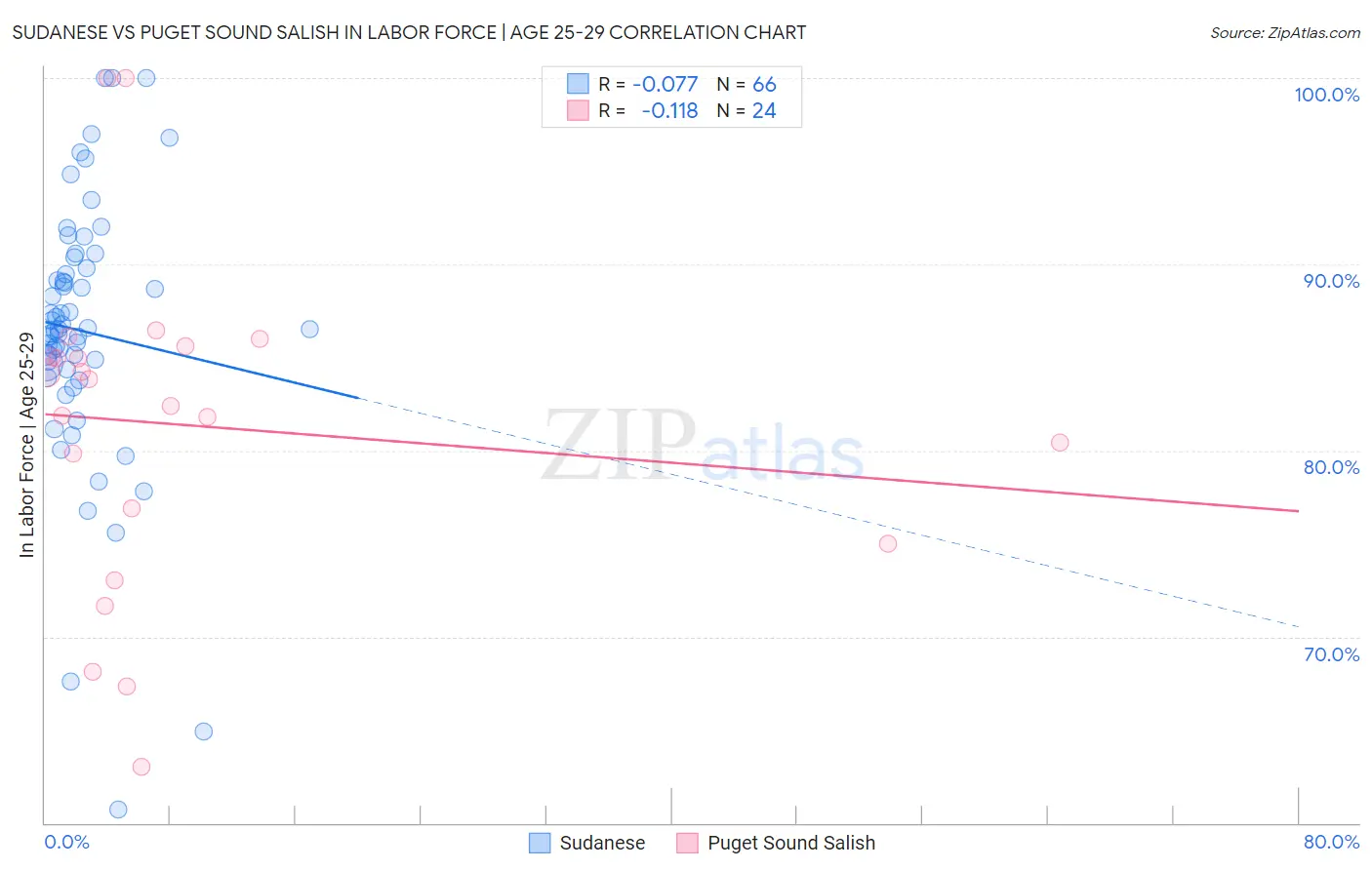 Sudanese vs Puget Sound Salish In Labor Force | Age 25-29