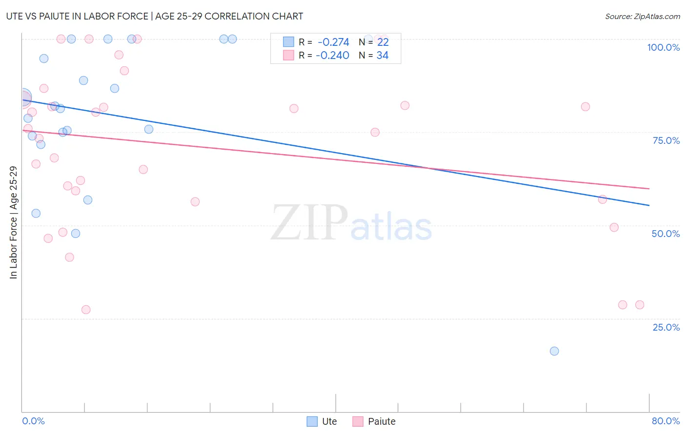 Ute vs Paiute In Labor Force | Age 25-29