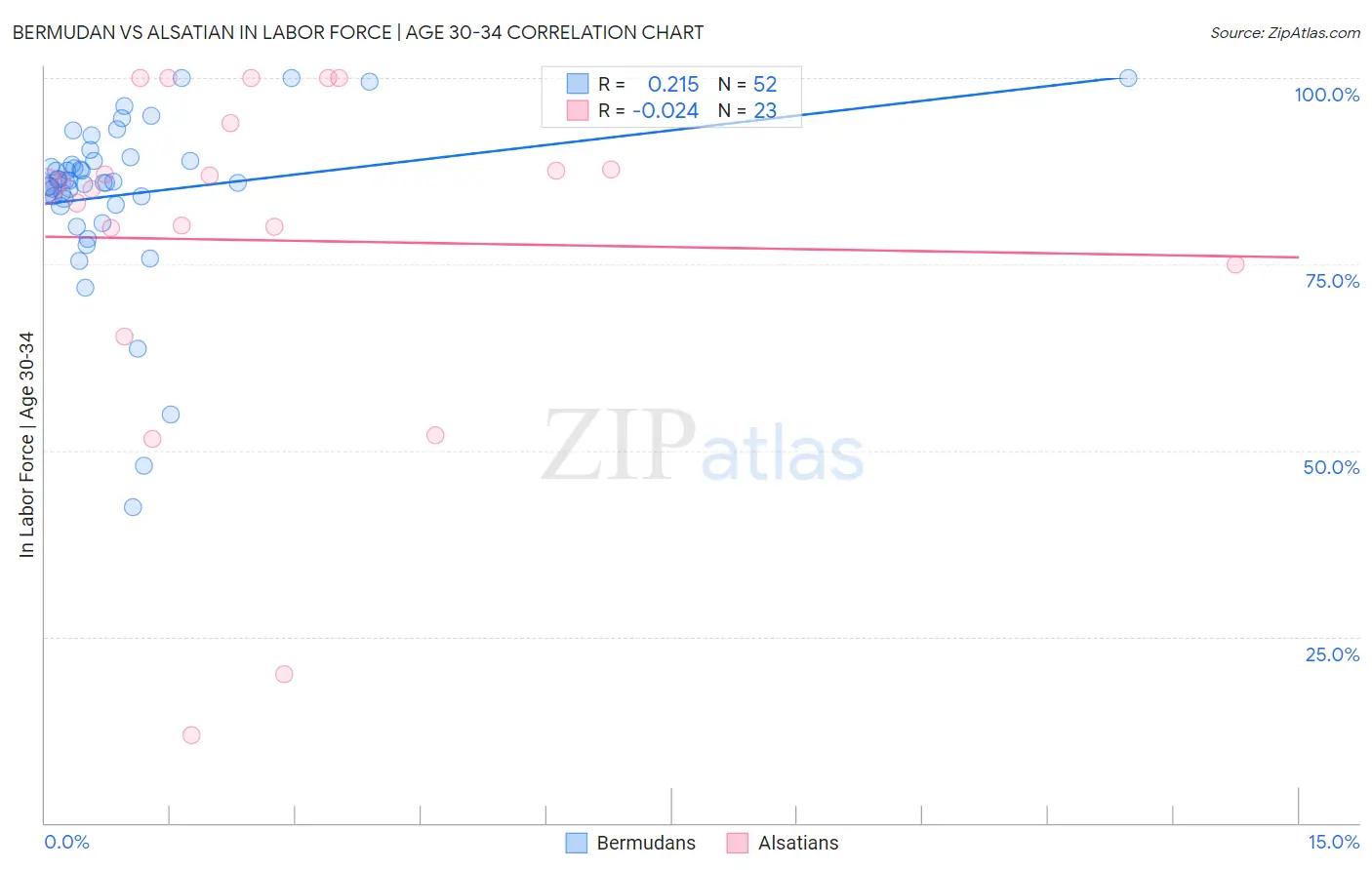 Bermudan vs Alsatian In Labor Force | Age 30-34