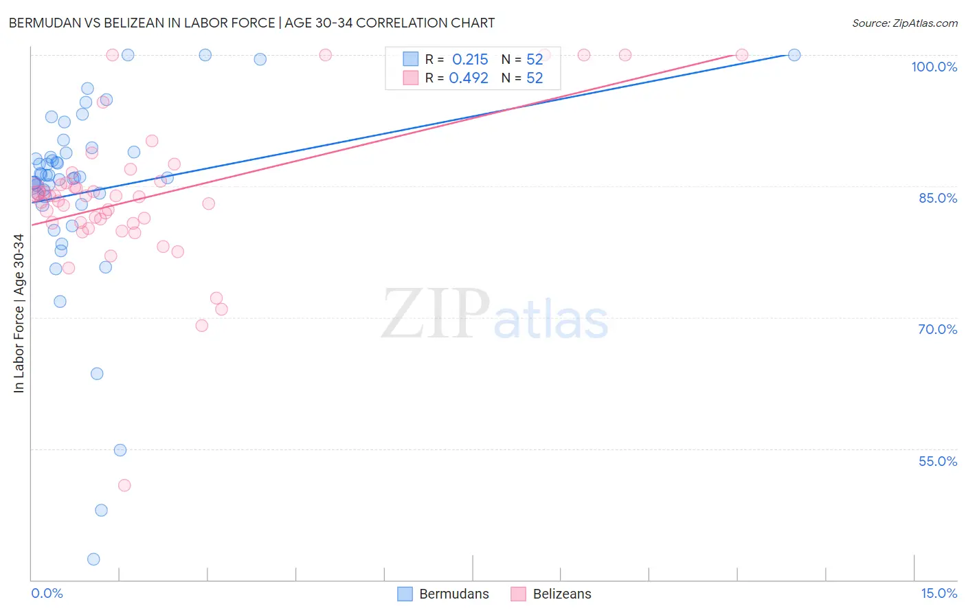 Bermudan vs Belizean In Labor Force | Age 30-34