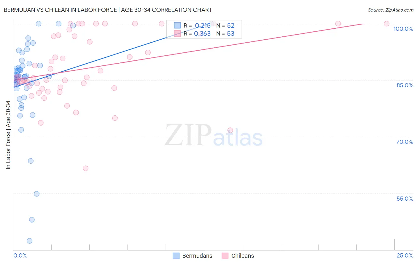 Bermudan vs Chilean In Labor Force | Age 30-34