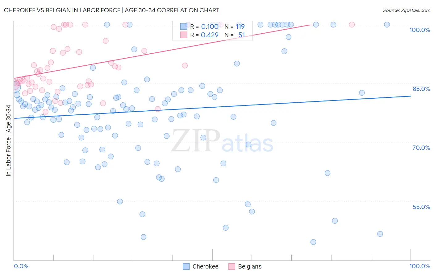 Cherokee vs Belgian In Labor Force | Age 30-34