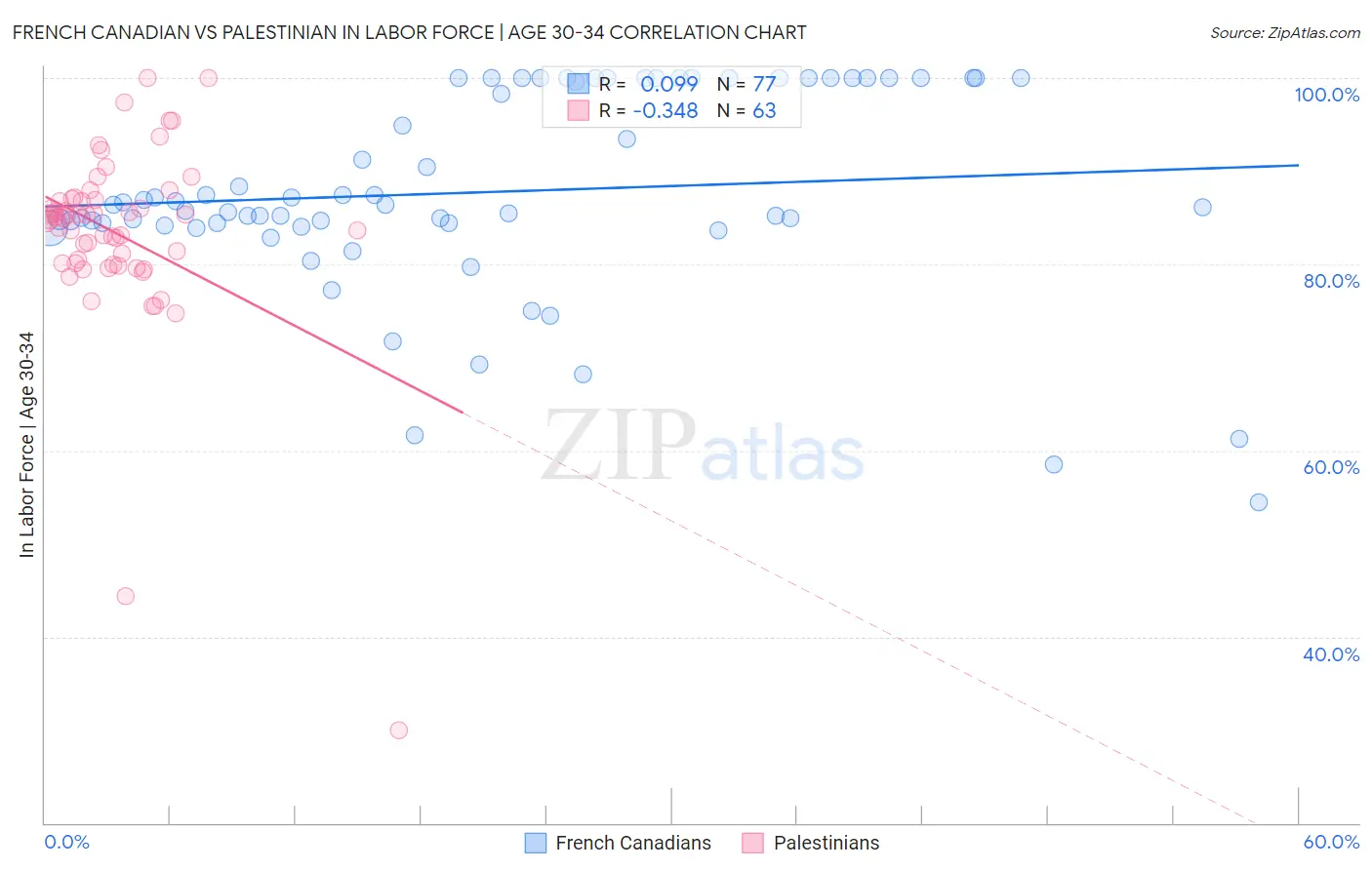 French Canadian vs Palestinian In Labor Force | Age 30-34