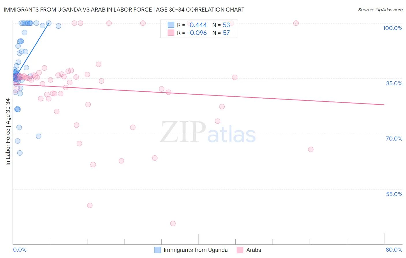 Immigrants from Uganda vs Arab In Labor Force | Age 30-34