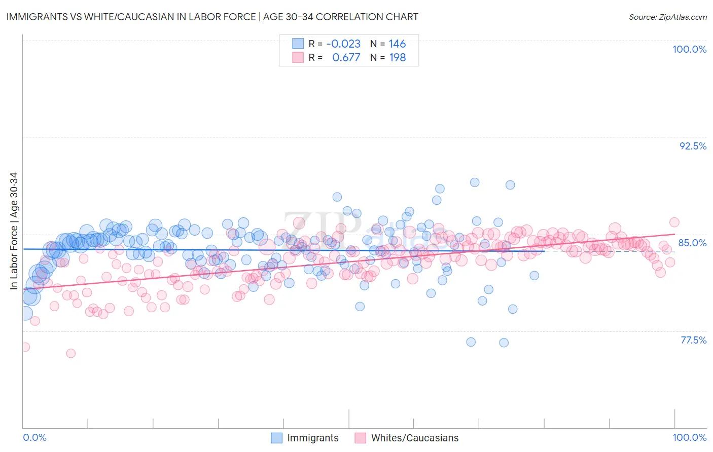 Immigrants vs White/Caucasian In Labor Force | Age 30-34