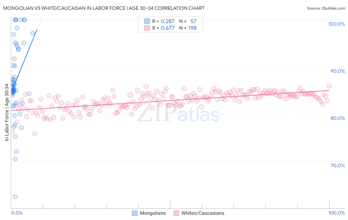 Mongolian vs White/Caucasian In Labor Force | Age 30-34