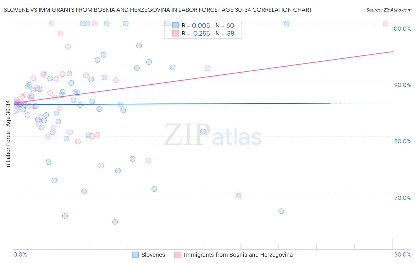 Slovene vs Immigrants from Bosnia and Herzegovina In Labor Force | Age 30-34