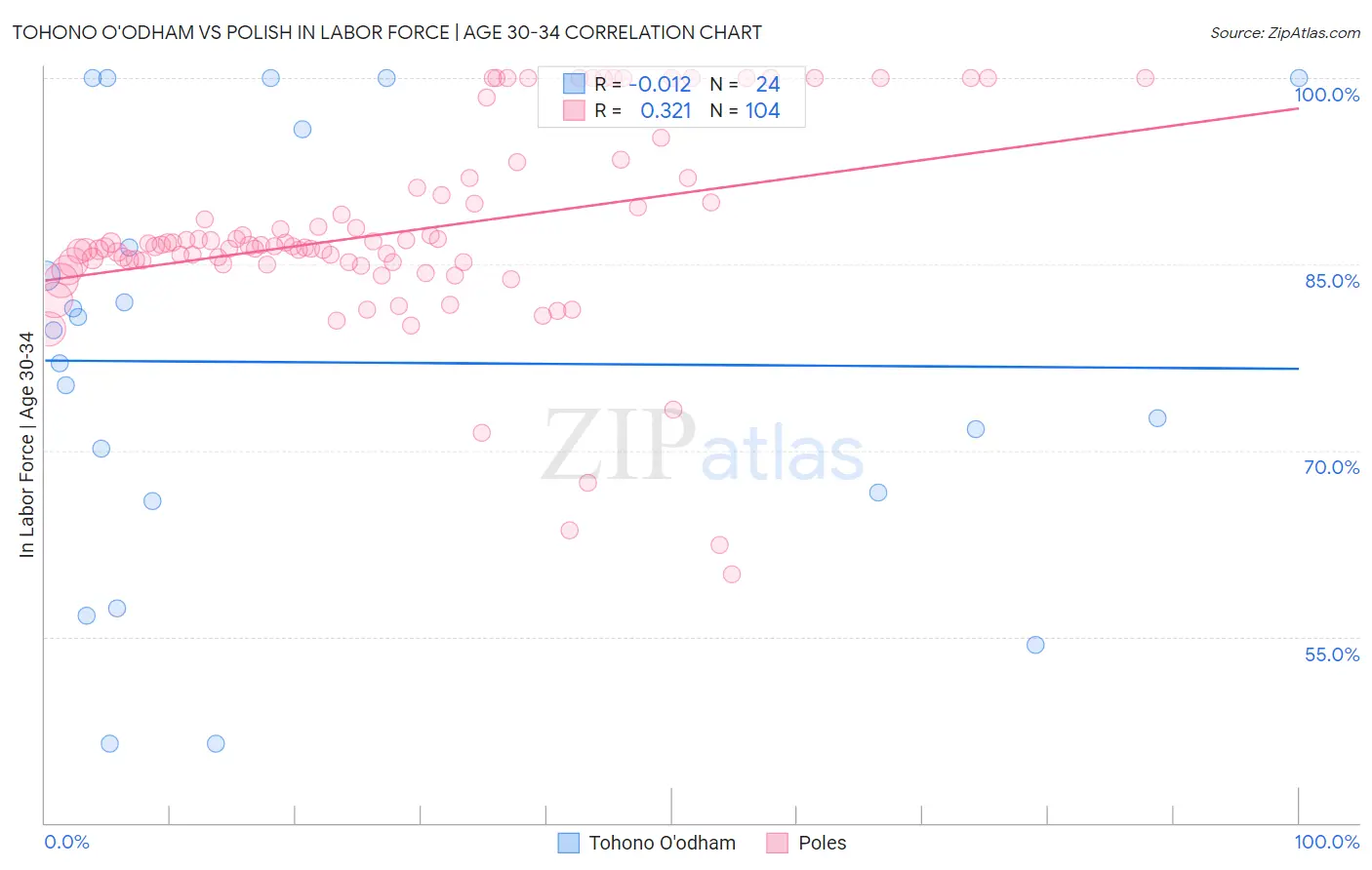 Tohono O'odham vs Polish In Labor Force | Age 30-34