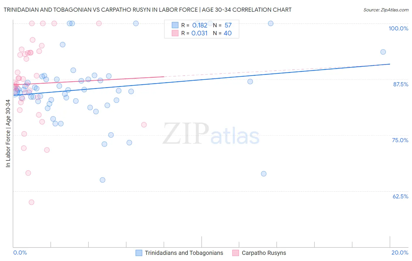 Trinidadian and Tobagonian vs Carpatho Rusyn In Labor Force | Age 30-34