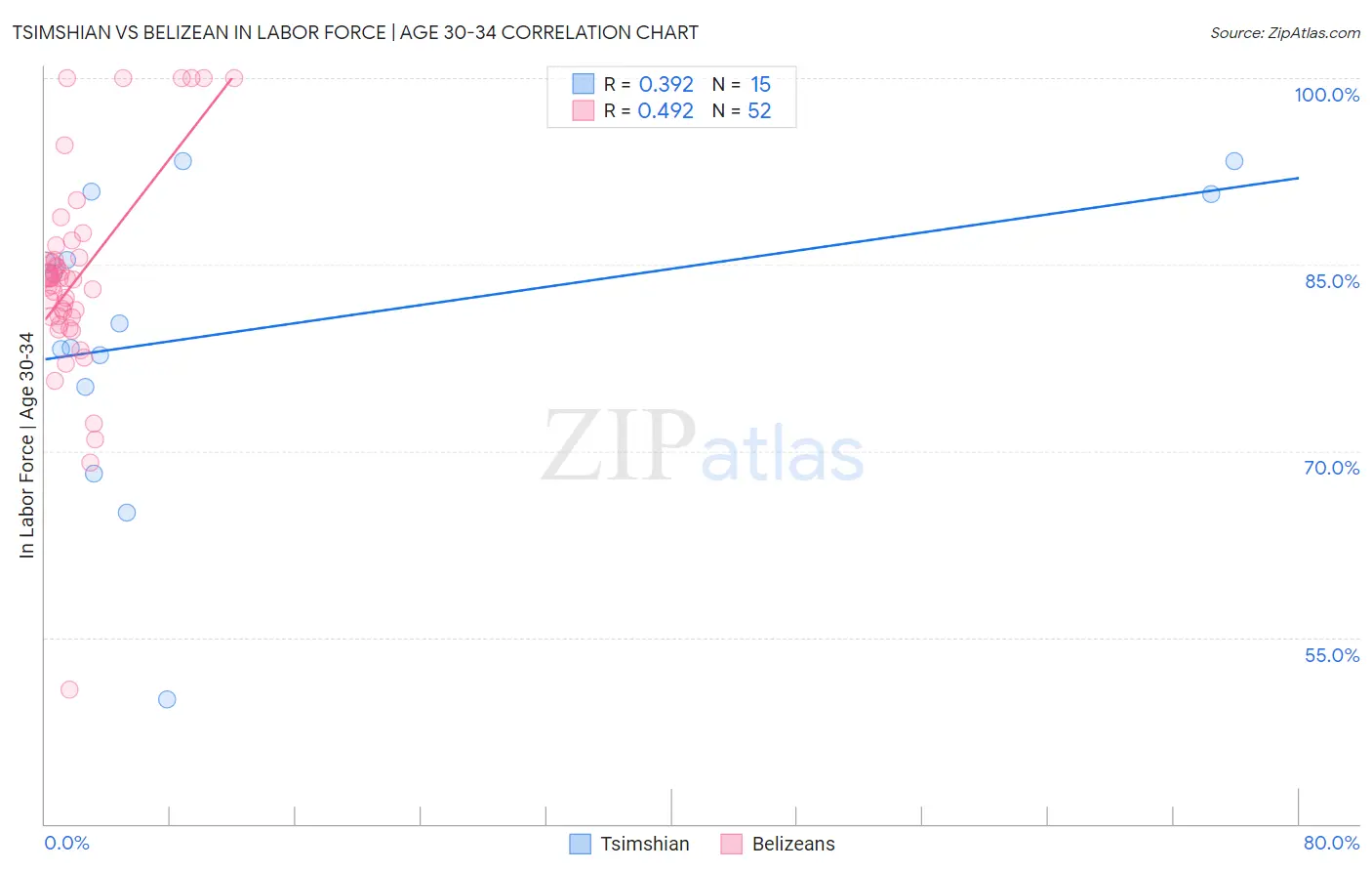 Tsimshian vs Belizean In Labor Force | Age 30-34