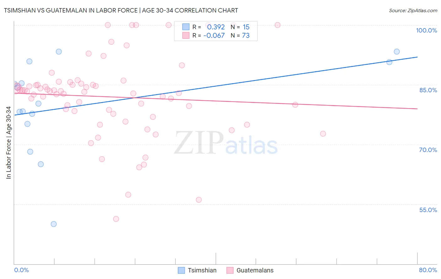 Tsimshian vs Guatemalan In Labor Force | Age 30-34