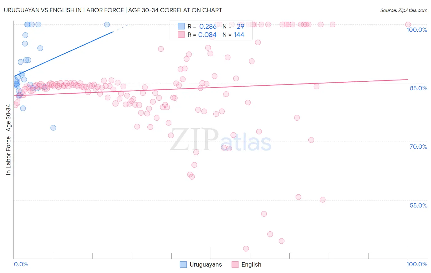 Uruguayan vs English In Labor Force | Age 30-34