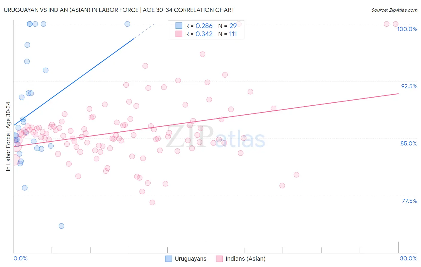 Uruguayan vs Indian (Asian) In Labor Force | Age 30-34