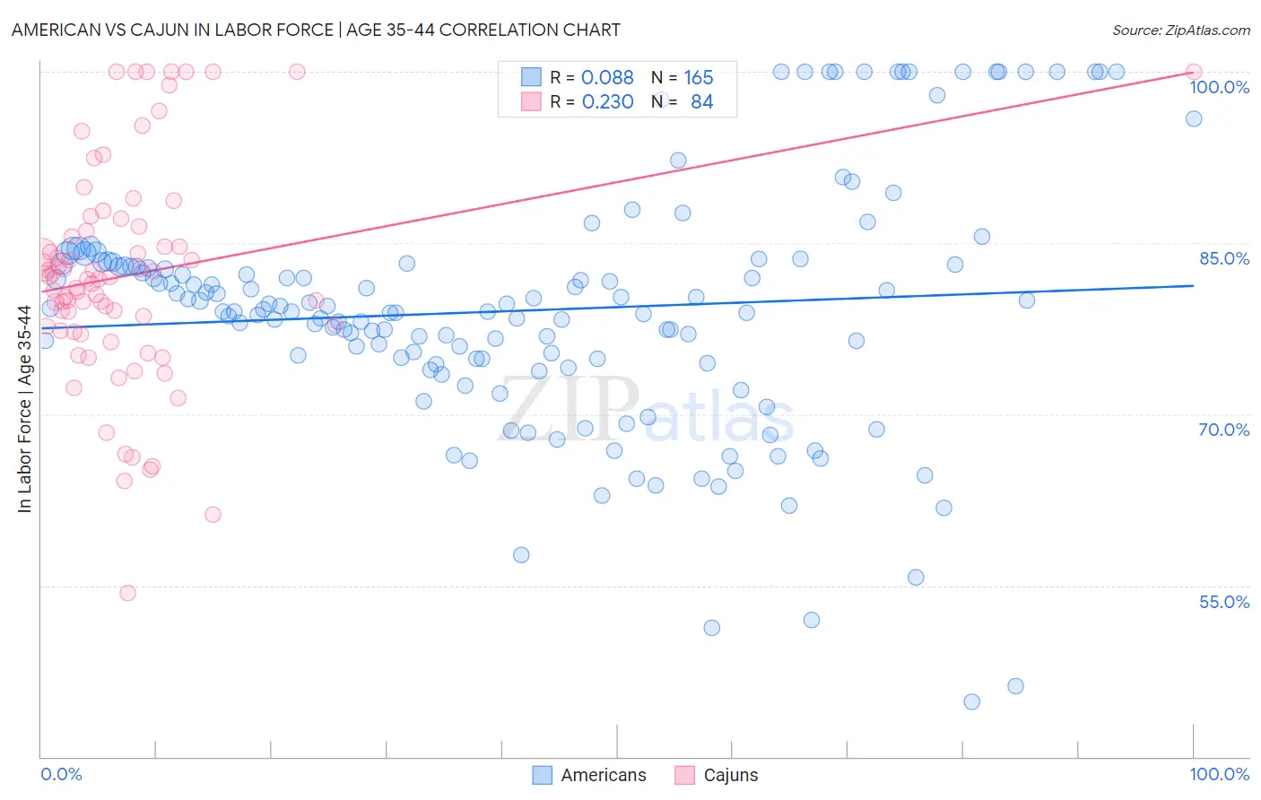 American vs Cajun In Labor Force | Age 35-44