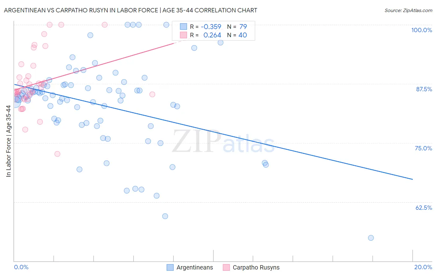 Argentinean vs Carpatho Rusyn In Labor Force | Age 35-44