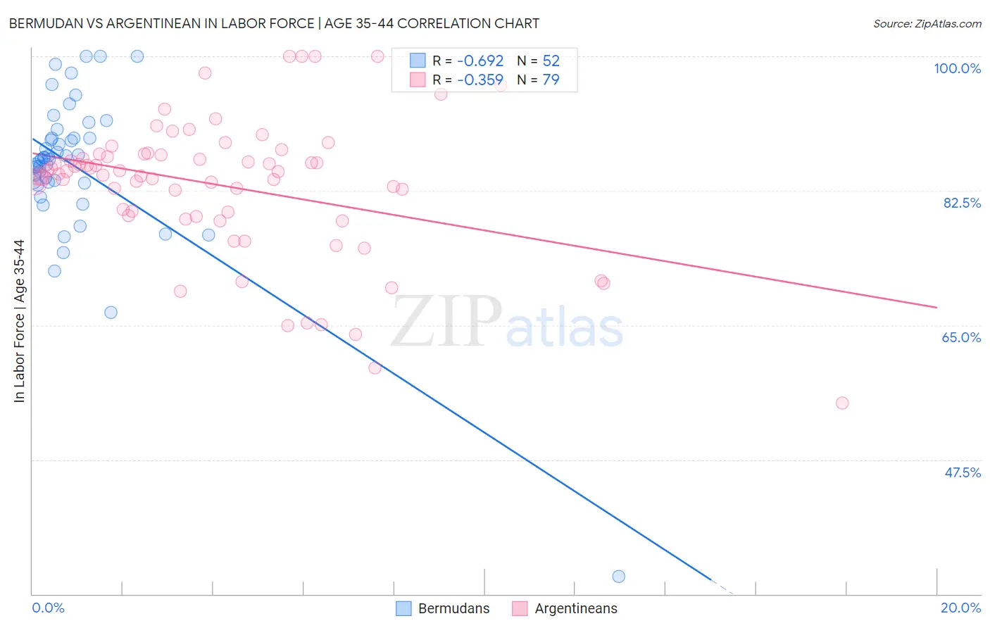 Bermudan vs Argentinean In Labor Force | Age 35-44