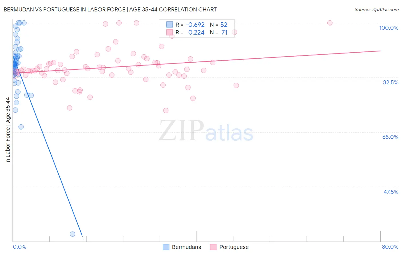 Bermudan vs Portuguese In Labor Force | Age 35-44