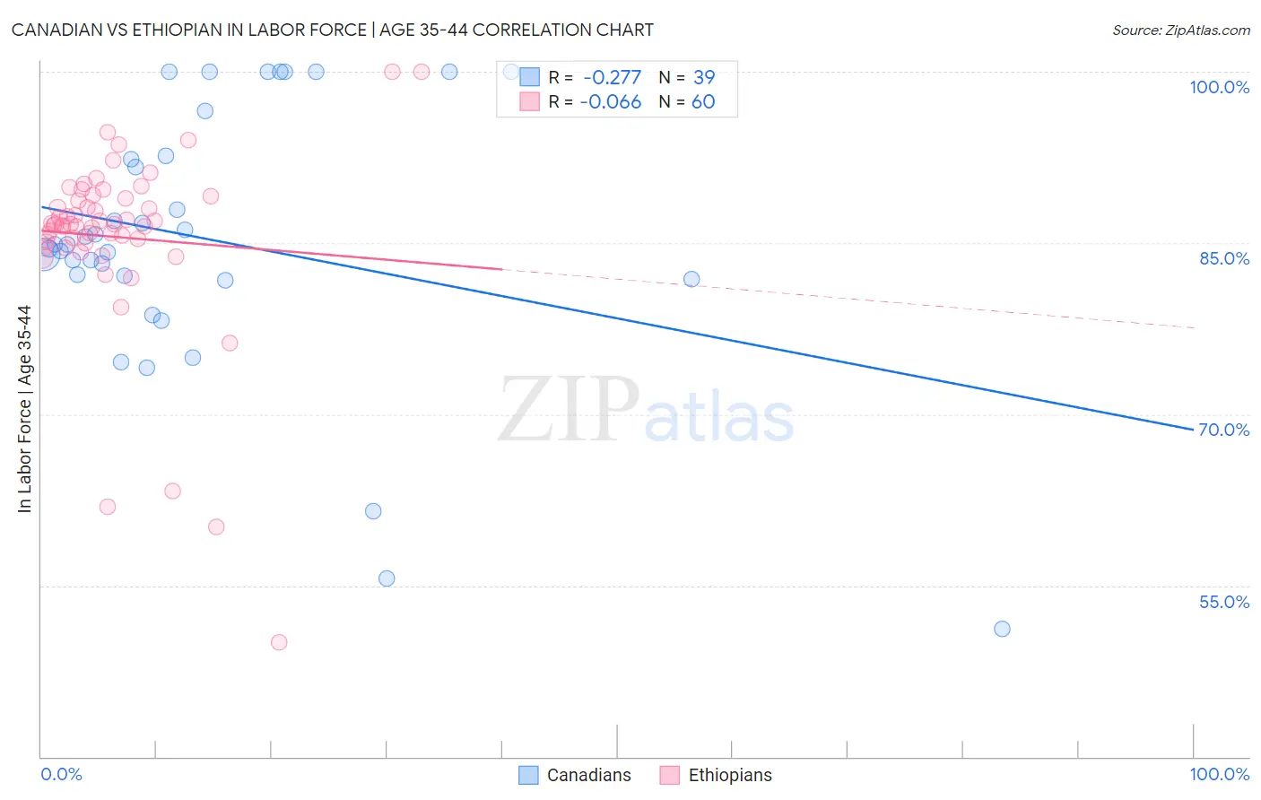 Canadian vs Ethiopian In Labor Force | Age 35-44