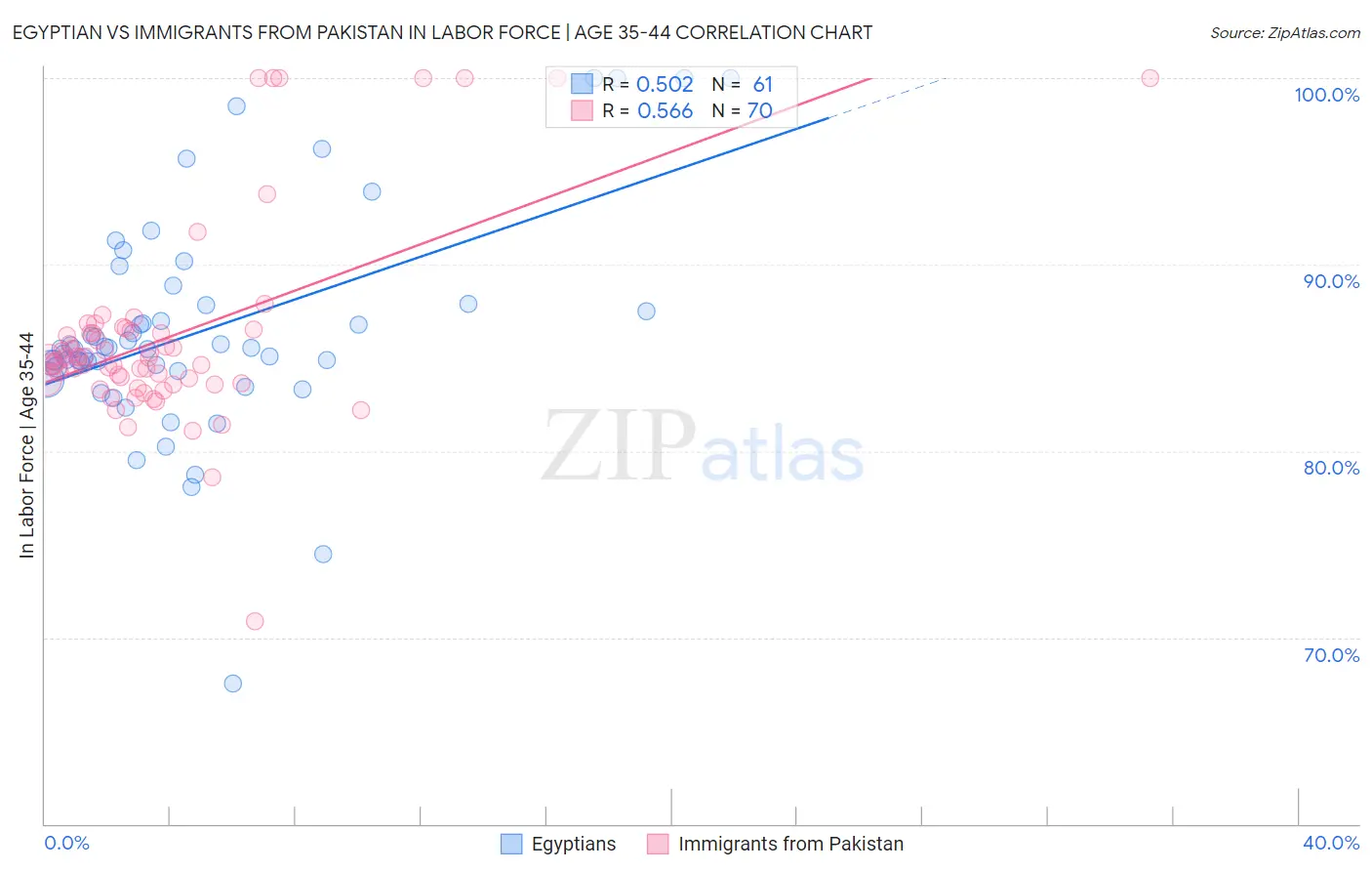 Egyptian vs Immigrants from Pakistan In Labor Force | Age 35-44