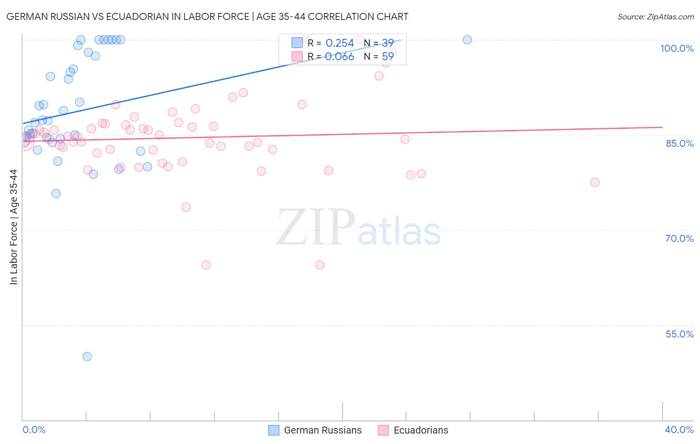 German Russian vs Ecuadorian In Labor Force | Age 35-44