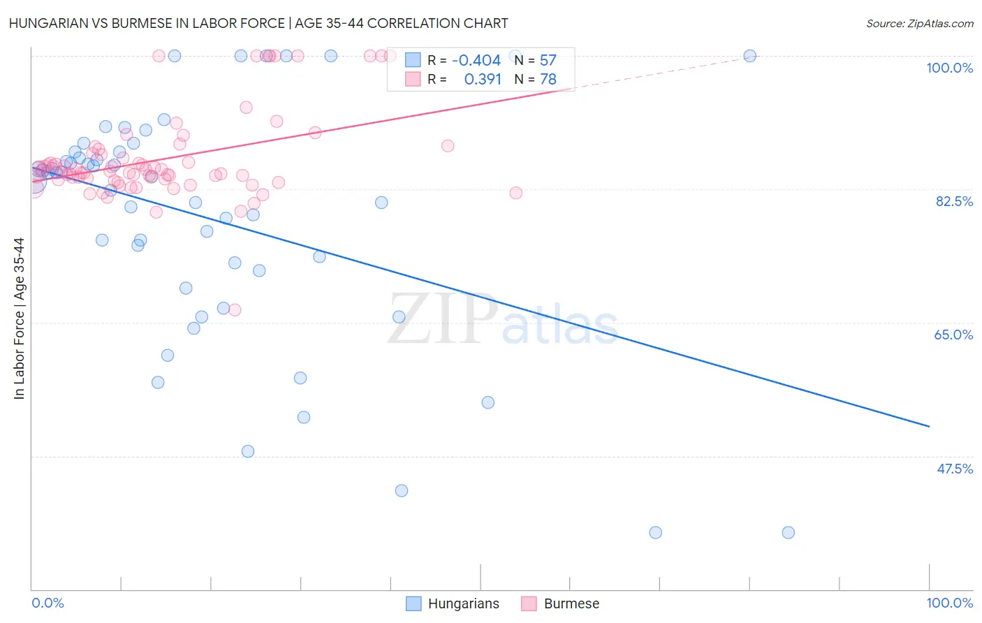 Hungarian vs Burmese In Labor Force | Age 35-44