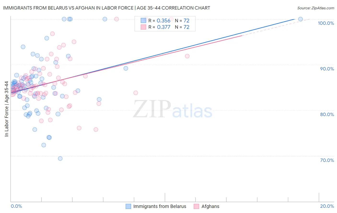 Immigrants from Belarus vs Afghan In Labor Force | Age 35-44