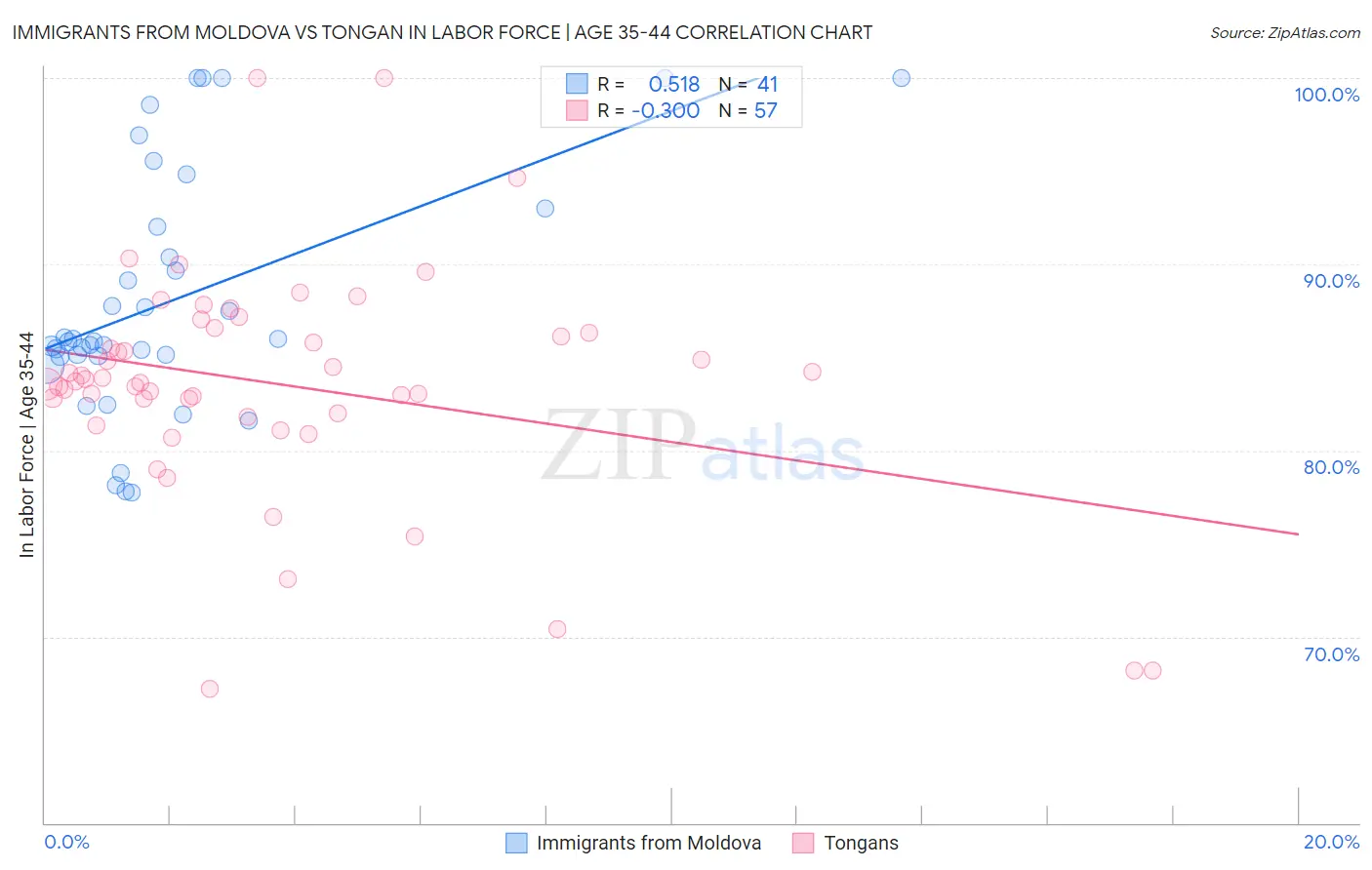 Immigrants from Moldova vs Tongan In Labor Force | Age 35-44