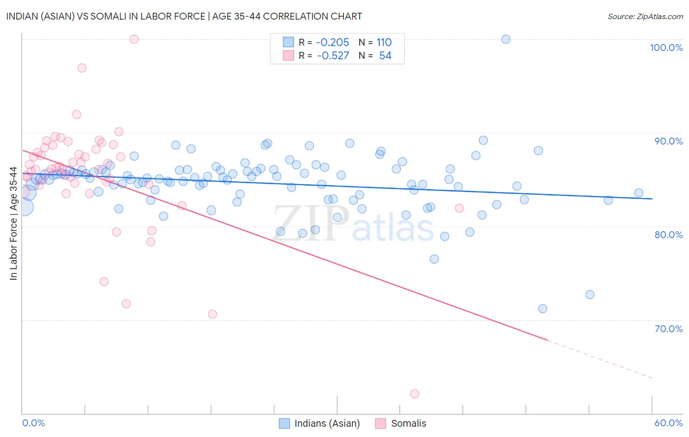 Indian (Asian) vs Somali In Labor Force | Age 35-44