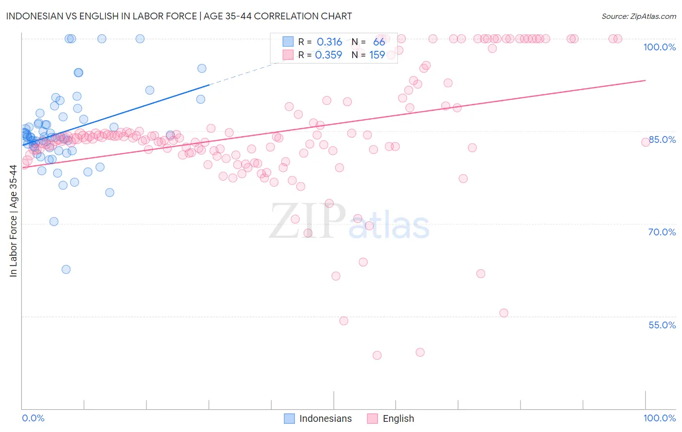 Indonesian vs English In Labor Force | Age 35-44