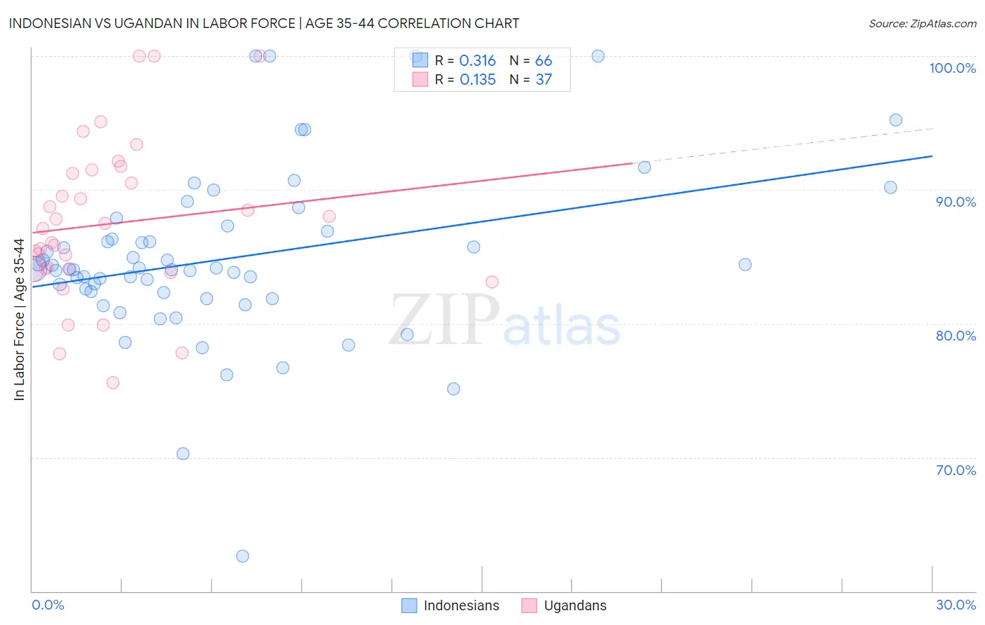 Indonesian vs Ugandan In Labor Force | Age 35-44