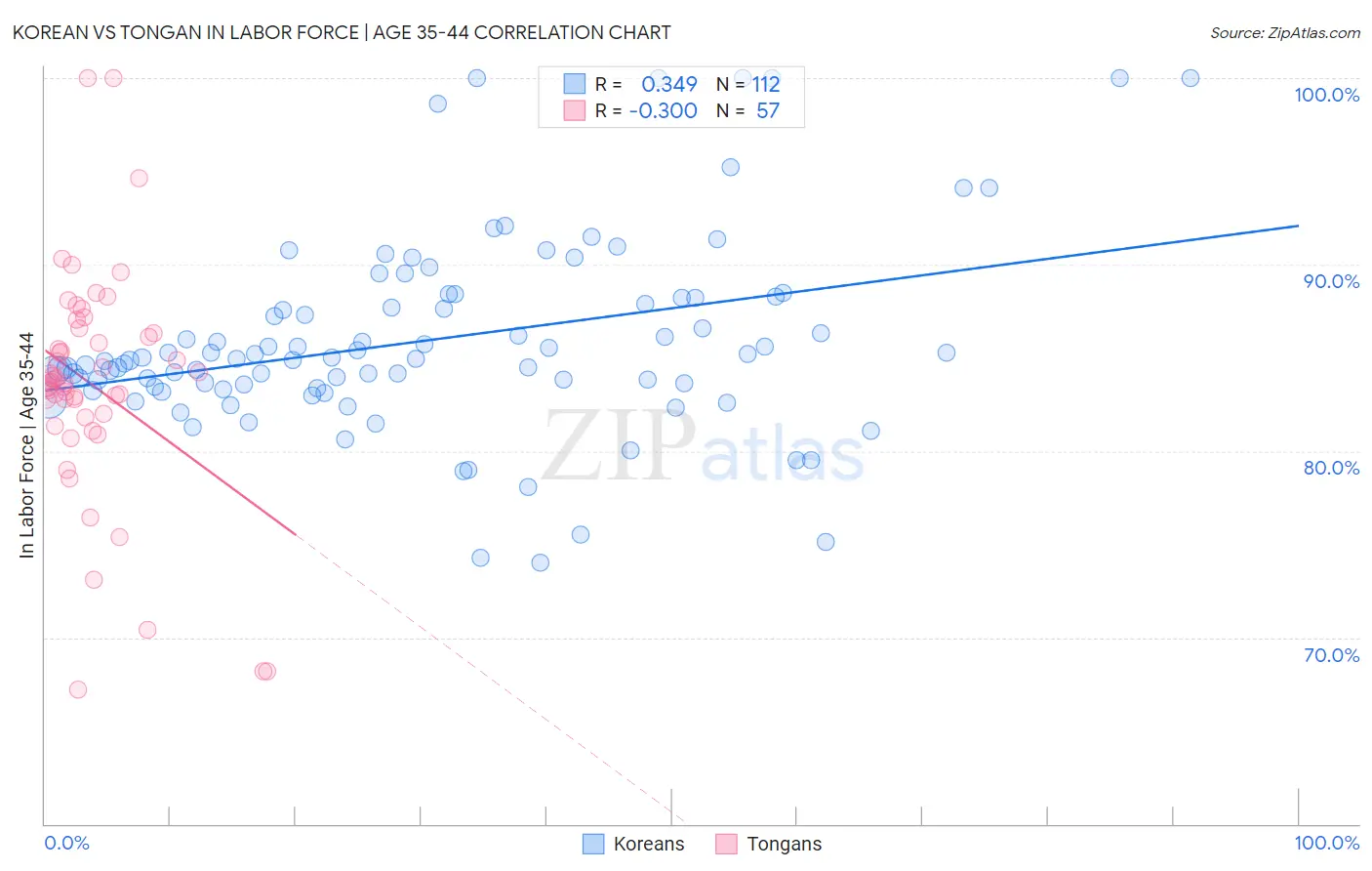 Korean vs Tongan In Labor Force | Age 35-44