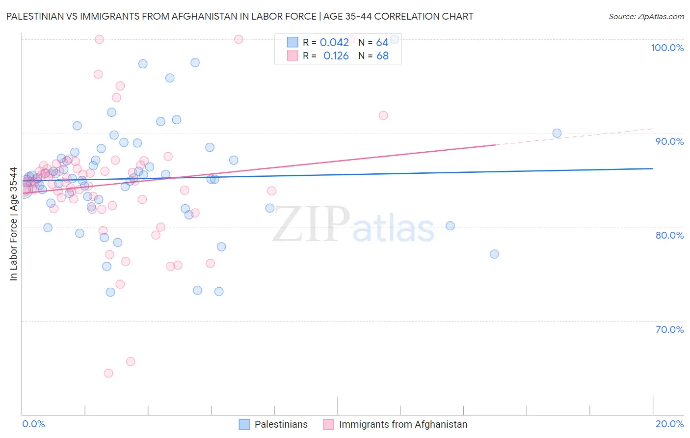 Palestinian vs Immigrants from Afghanistan In Labor Force | Age 35-44