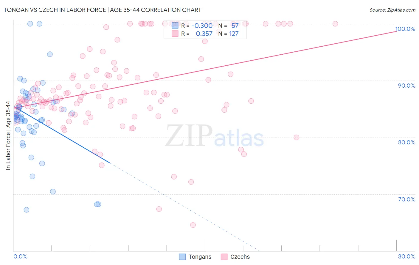 Tongan vs Czech In Labor Force | Age 35-44