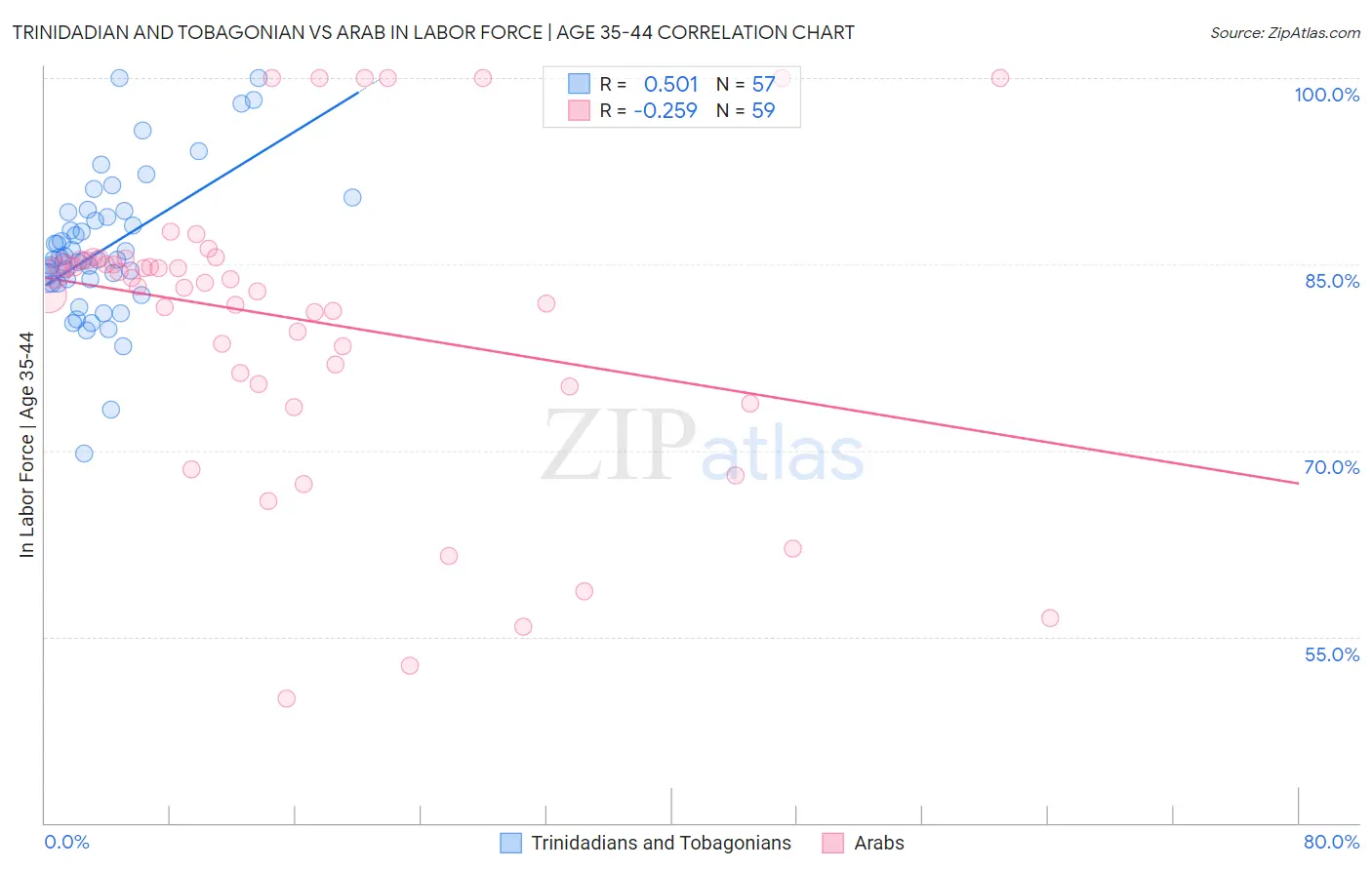 Trinidadian and Tobagonian vs Arab In Labor Force | Age 35-44