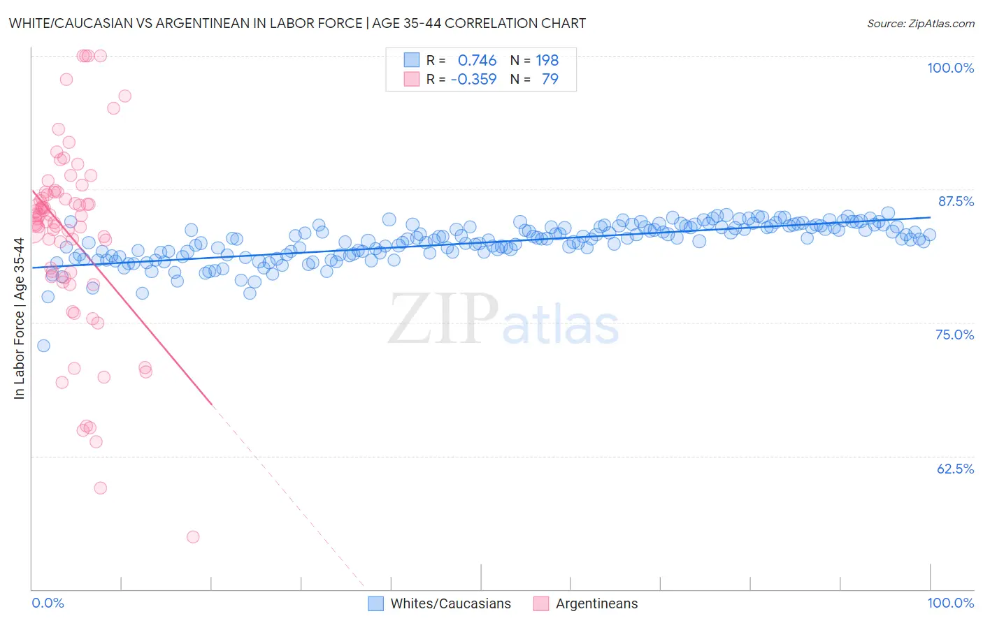 White/Caucasian vs Argentinean In Labor Force | Age 35-44