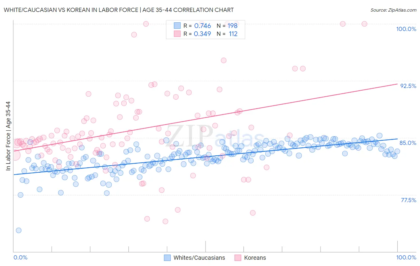 White/Caucasian vs Korean In Labor Force | Age 35-44