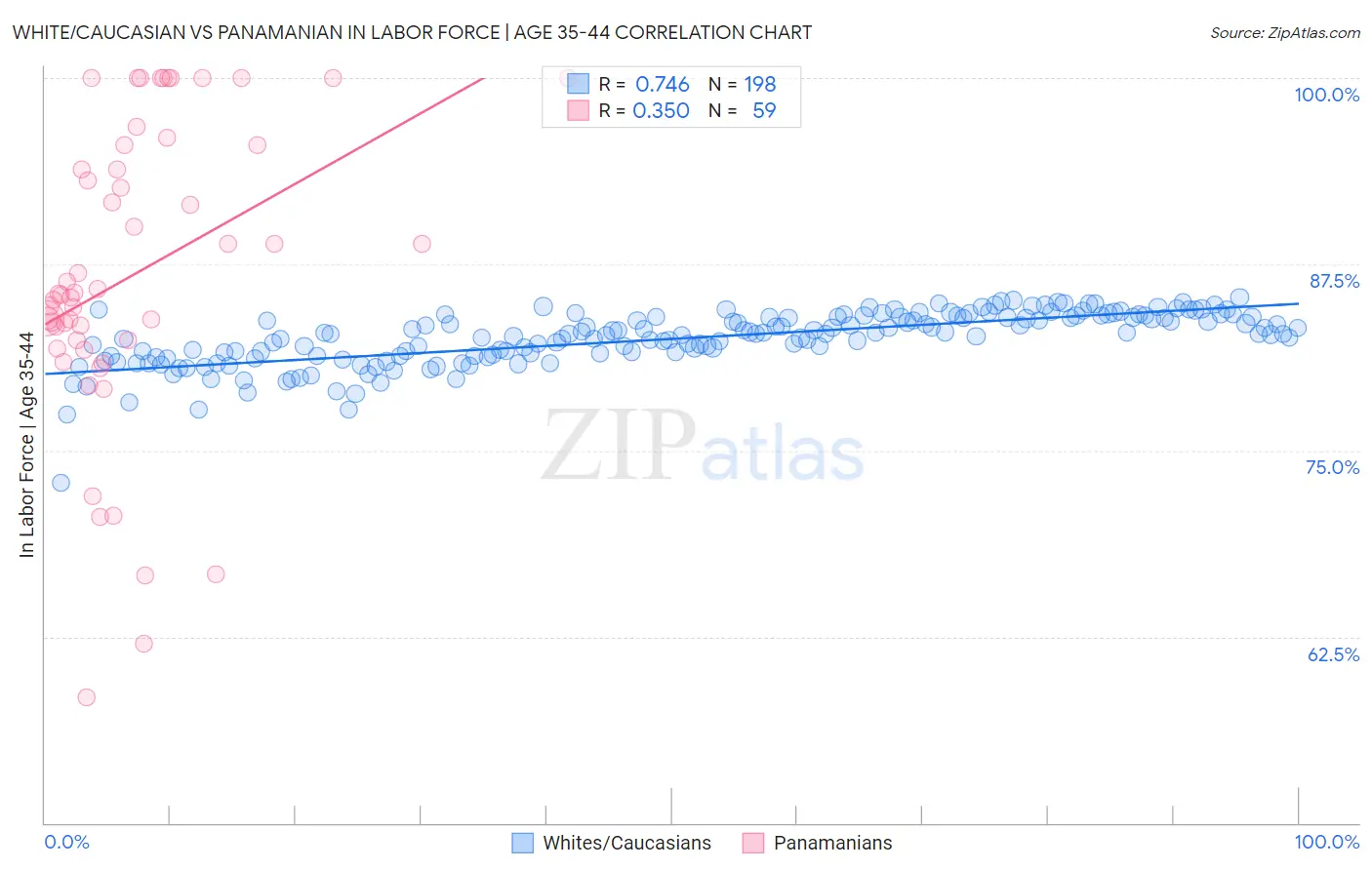 White/Caucasian vs Panamanian In Labor Force | Age 35-44