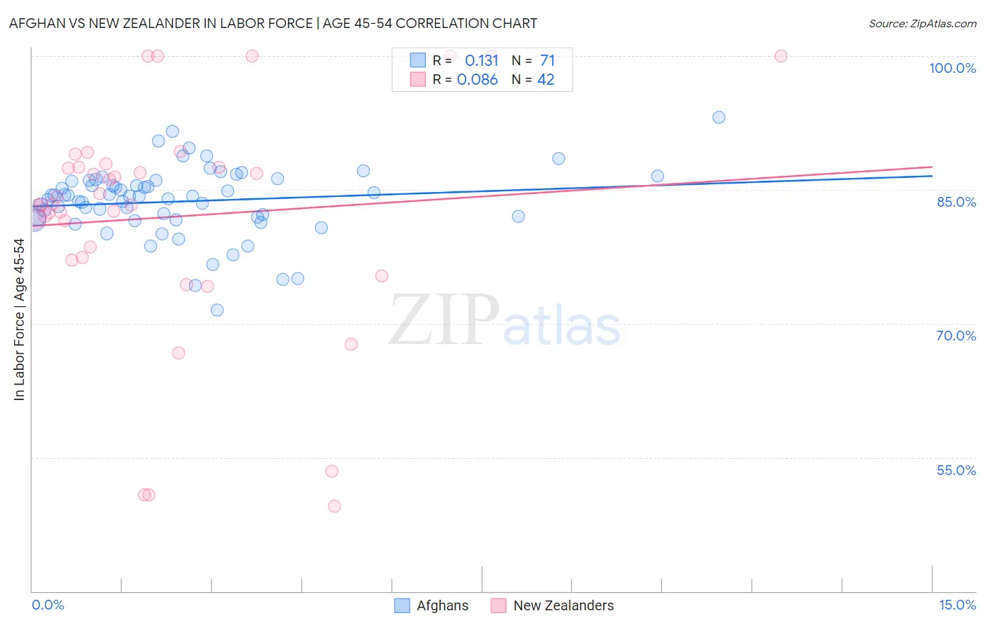 Afghan vs New Zealander In Labor Force | Age 45-54