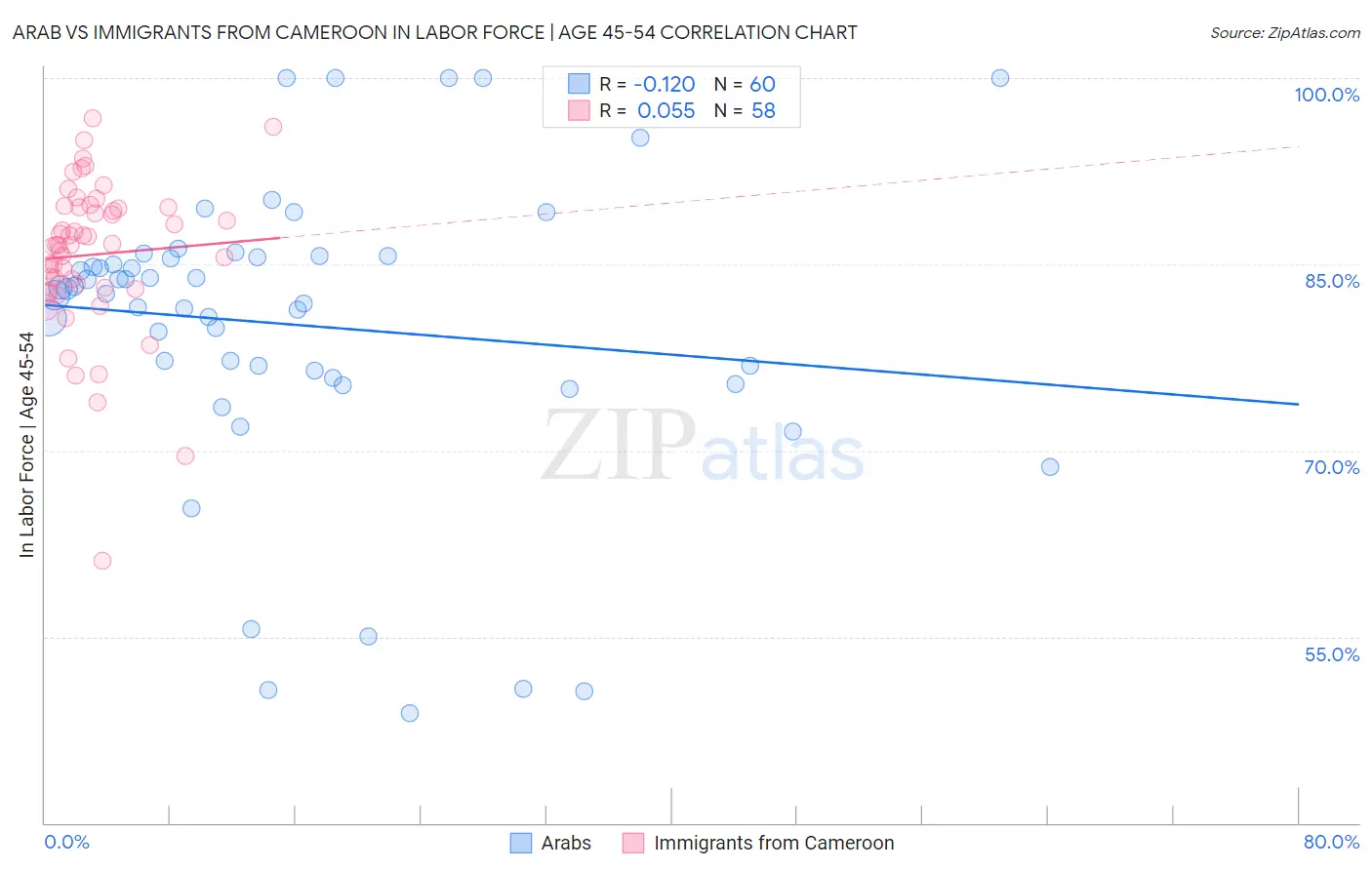 Arab vs Immigrants from Cameroon In Labor Force | Age 45-54