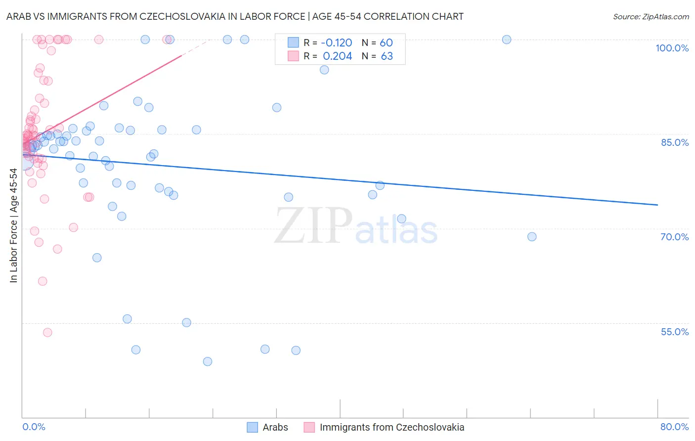 Arab vs Immigrants from Czechoslovakia In Labor Force | Age 45-54