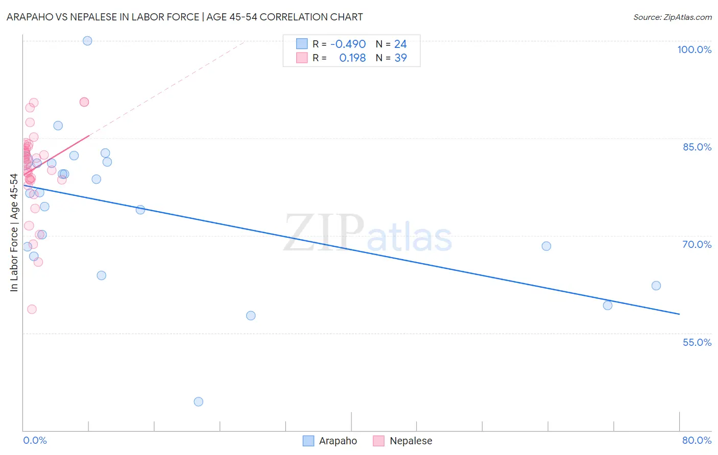 Arapaho vs Nepalese In Labor Force | Age 45-54