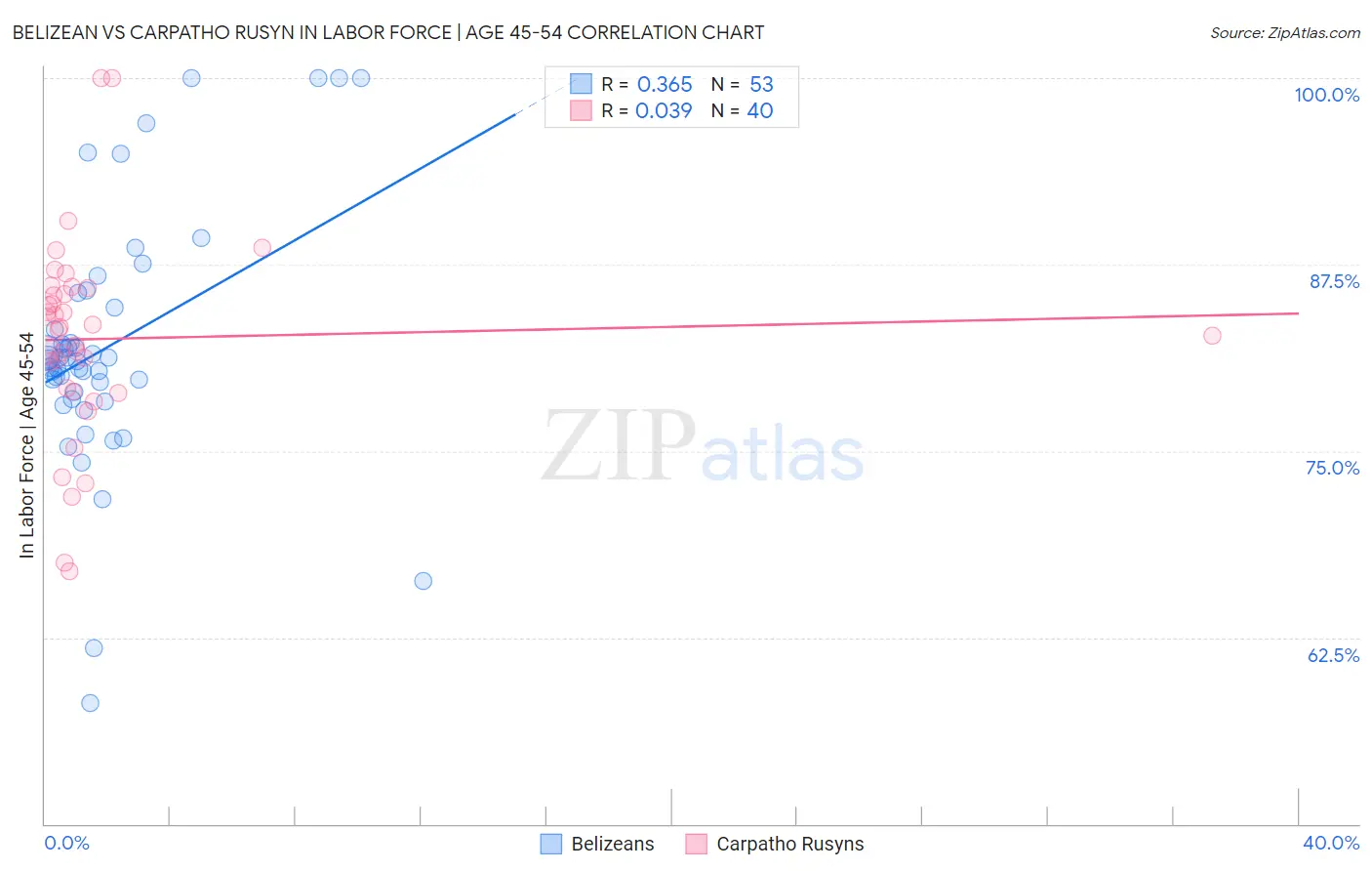 Belizean vs Carpatho Rusyn In Labor Force | Age 45-54