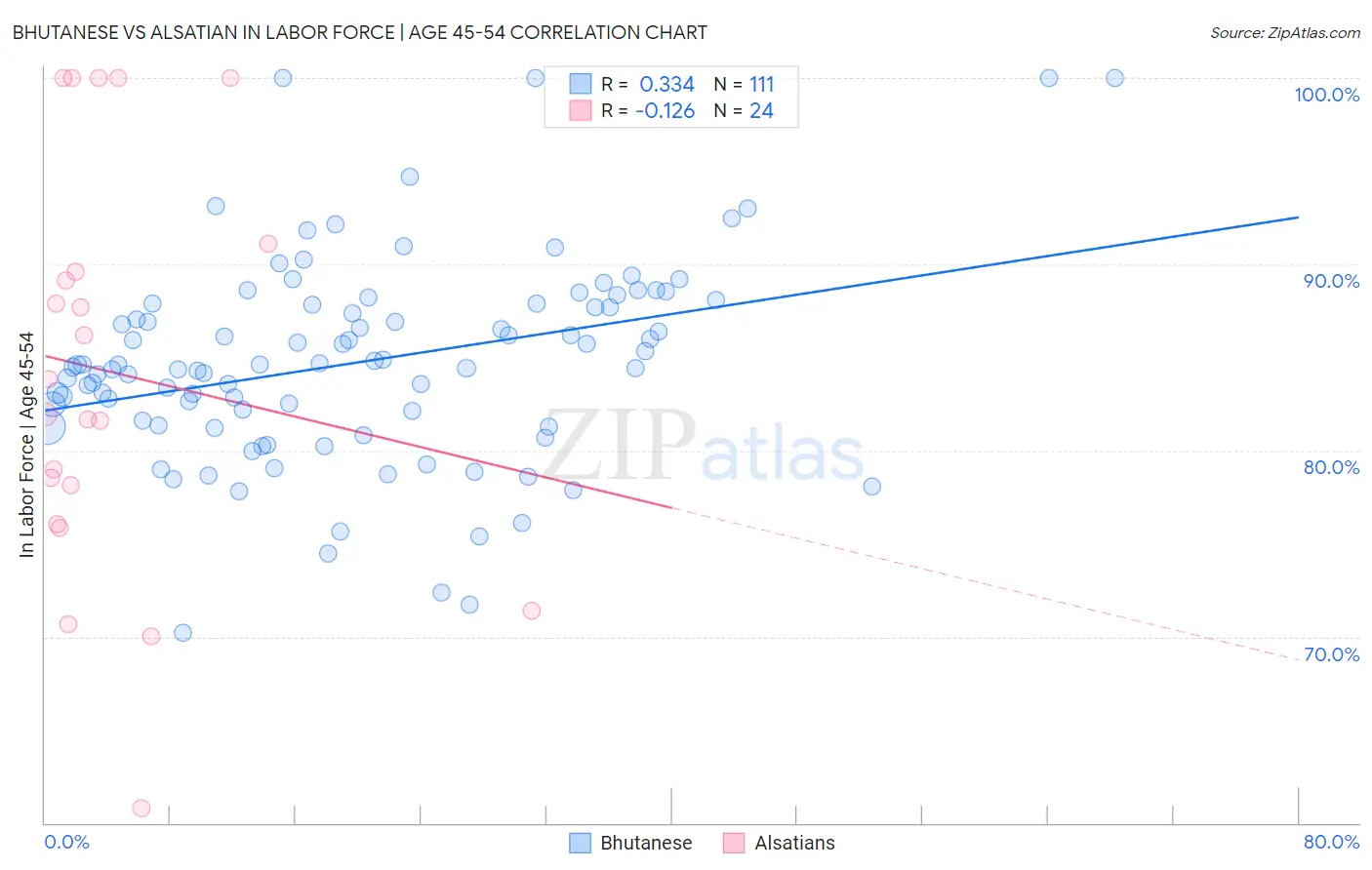 Bhutanese vs Alsatian In Labor Force | Age 45-54