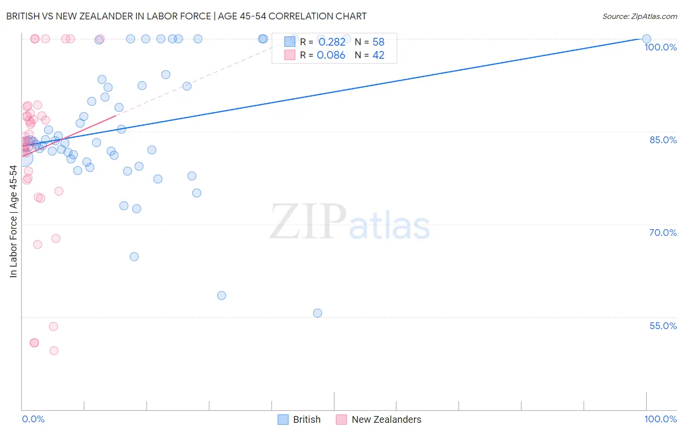 British vs New Zealander In Labor Force | Age 45-54